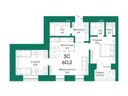 Продается 3-комнатная квартира ЖК Широта, корпус 2, 60.2  м², 8139040 рублей