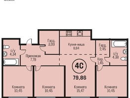 Продается 4-комнатная квартира ЖК Адалин на Южном, дом 15 корпус 7, 79.86 м², 8225580 рублей