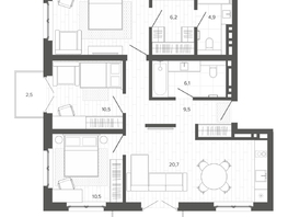 Продается 4-комнатная квартира ЖК Вышка, корпус 3, 88.89  м², 16435000 рублей