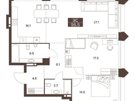 Продается 3-комнатная квартира ЖК Сахаров Парк, 96.5  м&sup2;, 38853023 рублей