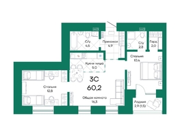 Продается 3-комнатная квартира ЖК Широта, корпус 2, 60.2  м&sup2;, 10030524 рублей