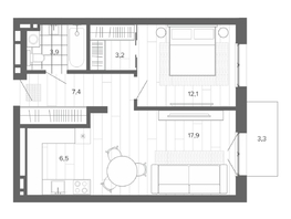 Продается 2-комнатная квартира ЖК Вышка, корпус 1, 54.57  м&sup2;, 9836000 рублей