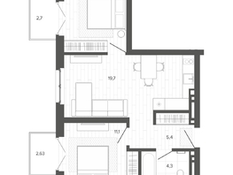 Продается 3-комнатная квартира ЖК Вышка, корпус 3, 56.18  м&sup2;, 10737360 рублей