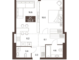 Продается 2-комнатная квартира ЖК Сахаров Парк, 56.8  м&sup2;, 24322044 рублей