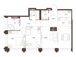Продается 3-комнатная квартира ЖК Сахаров Парк, 107.1  м&sup2;, 43120816 рублей