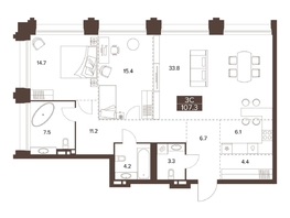 Продается 3-комнатная квартира ЖК Сахаров Парк, 107.3  м&sup2;, 39350772 рублей