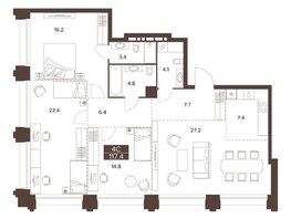 Продается 4-комнатная квартира ЖК Сахаров Парк, 117.4  м&sup2;, 42348058 рублей
