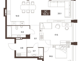 Продается 3-комнатная квартира ЖК Сахаров Парк, 96.3  м&sup2;, 45791242 рублей