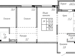 Продается 3-комнатная квартира ЖК Орхон, 74.2  м&sup2;, 12858860 рублей