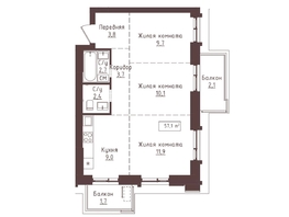 Продается 3-комнатная квартира ЖК Империал, 57.1  м&sup2;, 10963200 рублей