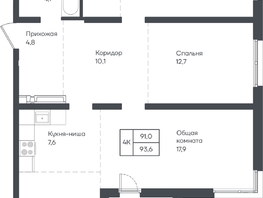 Продается 4-комнатная квартира ЖК Подсолнухи, 93.6  м&sup2;, 11325600 рублей