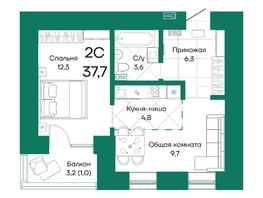 Продается 2-комнатная квартира ЖК Широта, корпус 2, 37.7  м&sup2;, 7228221 рублей
