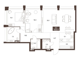 Продается 3-комнатная квартира ЖК Сахаров Парк, 108.4  м&sup2;, 48738293 рублей