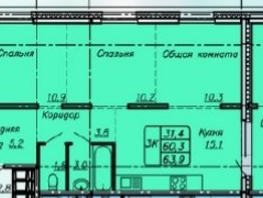 3-комнатная квартира, 63.9 м², 4/17 этаж
