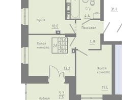 Продается 2-комнатная квартира ЖК Зеленые кварталы, 3 оч, корпус 4, 46.5  м&sup2;, 7300500 рублей