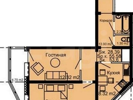 2-комнатная квартира, 53.6 м², 20/20 этаж
