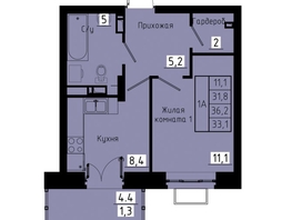 Продается 1-комнатная квартира ЖК Зеленые кварталы, 3 оч, корпус 1, 33.1 м², 5163600 рублей