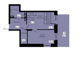 Продается 2-комнатная квартира ЖК Зеленые кварталы, 3 оч, корпус 1, 49.1  м², 7414100 рублей
