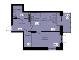 Продается 2-комнатная квартира ЖК Зеленые кварталы, 3 оч, корпус 1, 46.5 м², 7254000 рублей