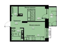 Продается 2-комнатная квартира ЖК Зеленые кварталы, 3 оч, корпус 2, 33.6 м², 5241600 рублей