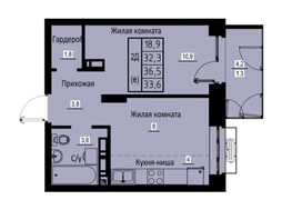 Продается 2-комнатная квартира ЖК Зеленые кварталы, 3 оч, корпус 2, 33.6  м², 5409600 рублей