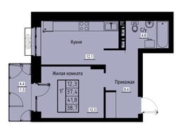 Продается 1-комнатная квартира ЖК Зеленые кварталы, 3 оч, корпус 2, 38.7 м², 6037200 рублей