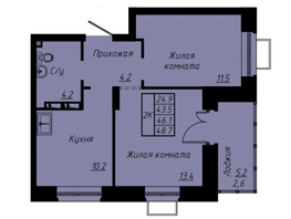 Продается 2-комнатная квартира ЖК Зеленые кварталы, 3 оч, корпус 3, 46.1  м², 7007200 рублей