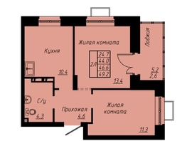 Продается 2-комнатная квартира ЖК Зеленые кварталы, 3 оч, корпус 3, 46.6  м², 7083200 рублей