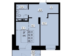 Продается 2-комнатная квартира ЖК Зеленые кварталы, 4 очередь, 34.4 м², 6536000 рублей