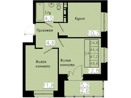 Продается 2-комнатная квартира ЖК Зеленые кварталы, 4 очередь, 47 м², 6909000 рублей