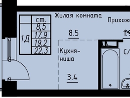 Продается 1-комнатная квартира ЖК Зеленые кварталы, 4 очередь, 19.2  м&sup2;, 3840000 рублей