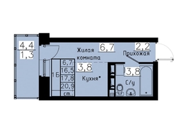 Продается 1-комнатная квартира ЖК Зеленые кварталы, 4 очередь, 17.8  м&sup2;, 2883600 рублей