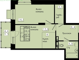 Продается 2-комнатная квартира ЖК Зеленые кварталы, 4 очередь, 47.7  м&sup2;, 7298100 рублей