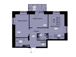 Продается 3-комнатная квартира ЖК Зеленые кварталы, 3 оч, корпус 4, 54.4  м&sup2;, 8533200 рублей