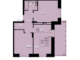 Продается 3-комнатная квартира ЖК Зеленые кварталы, 4 очередь, 65.5  м&sup2;, 9432000 рублей