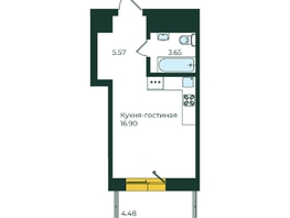 1-комнатная квартира, 30.6 м², 12/19 этаж