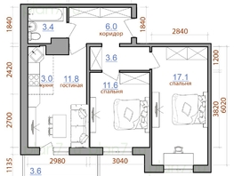 Продается 3-комнатная квартира ЖК Первый Ленинский квартал, дом 4, 60.5  м², 6400650 рублей