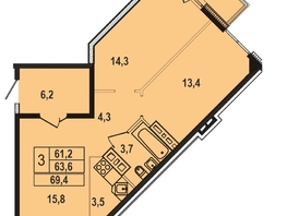 Продается 3-комнатная квартира ЖК Первый Ленинский квартал, дом 4, 69.8  м², 7049800 рублей