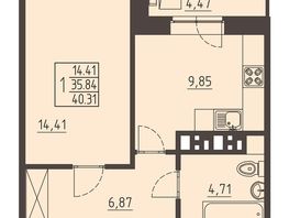 Продается 1-комнатная квартира ЖК Очаг, блок-секция 8, 40.7  м², 7450000 рублей