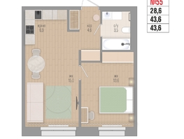 Продается 2-комнатная квартира ЖК Квартал Стрижи, 3 очередь, дом 2, 43.6  м²,  рублей