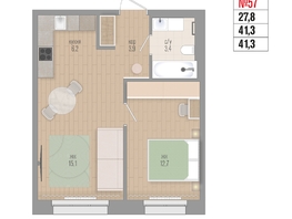 Продается 2-комнатная квартира ЖК Квартал Стрижи, 3 очередь, дом 2, 41.3  м²,  рублей