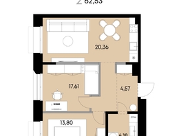 Продается 2-комнатная квартира ЖК ВЕКТОР премиум-квартал, дом 2, 62.53  м&sup2;, 18118000 рублей