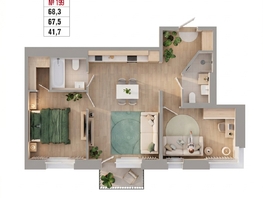 Продается 3-комнатная квартира ЖК Квартал Стрижи, 3 очередь, дом 1, 68.3  м&sup2;, 14480000 рублей