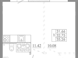 Продается 1-комнатная квартира ЖК Мега, дом 7, 35.26  м&sup2;, 4231200 рублей