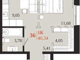 Продается 1-комнатная квартира ЖК 1661, 40.34  м&sup2;, 8491570 рублей