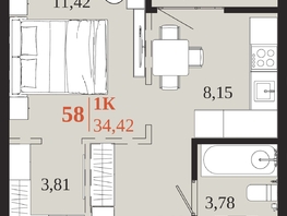 Продается 1-комнатная квартира ЖК 1661, 34.42  м&sup2;, 7761710 рублей