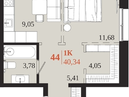 Продается 1-комнатная квартира ЖК 1661, 40.34  м&sup2;, 8491570 рублей