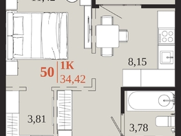 Продается 1-комнатная квартира ЖК 1661, 34.42  м&sup2;, 7589610 рублей
