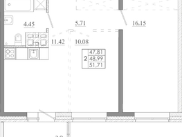 Продается 2-комнатная квартира ЖК Мега, дом 7, 51.71  м&sup2;, 5946650 рублей