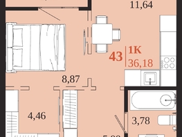 Продается 1-комнатная квартира ЖК 1661, 36.18  м&sup2;, 7977690 рублей